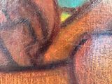 a painting of a woman sitting on a couch