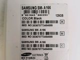 the back of a white samsung smart phone with a barcode on it