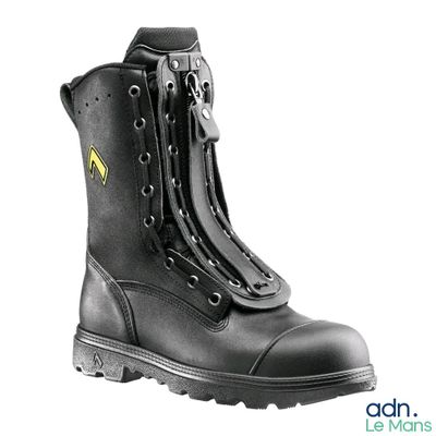 black leather boots with zippers and laces on the side