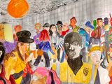 une peinture d'un groupe de personnes sur un mur