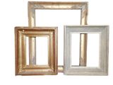 three gold and silver picture frames on a white background