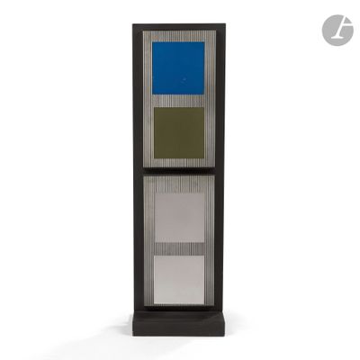 an image of a display case with a blue, green, and grey color scheme