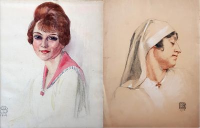 tableau représentant une femme en habit de religieuse et une femme en habit de religieuse