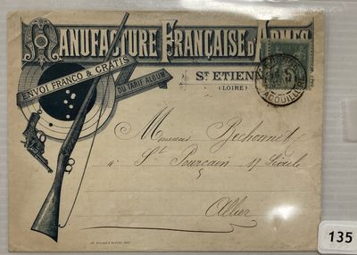 une vieille carte postale sur laquelle figure l'image d'un pistolet