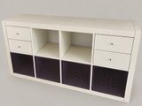 an image of a white and black cabinet with drawers