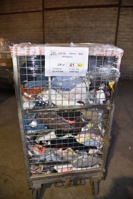 a cart with a lot of shoes in it