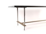 an image of a table with a black top and metal legs