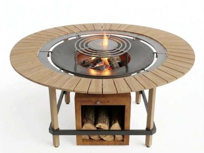 a fire pit with a grill on top of it
