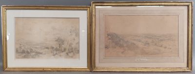 deux photos encadrées représentant un paysage de montagne, dans un cadre doré