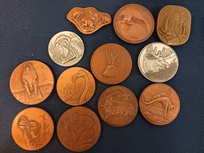 Ensemble de 12 médailles en bronze sur les animaux de la sav… - Photo 1