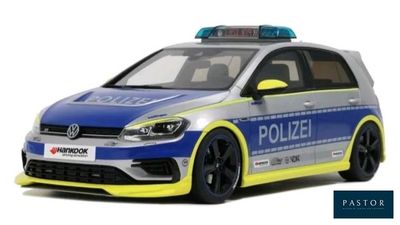 volkswagen golf r - line police car with blue and yellow lights