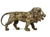 bronze statue of a lion on a white background