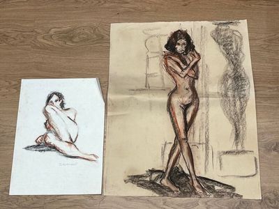 Jean GOURMELON (XXe) 2 sanguines et fusains représentant des…