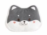 grey and white cat shaped pillow with hearts on the eyes