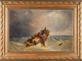 une image représentant un tableau où l'on voit un homme dans un bateau en pleine mer