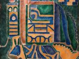 a close up of a painting on a wall in a room