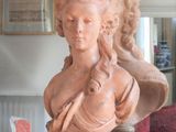 a bust of a woman sitting on a table in front of a mirror