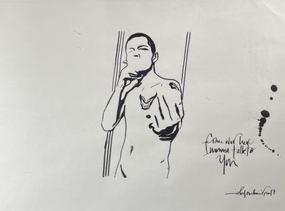 dessin représentant un homme en train de se brosser les dents devant un miroir
