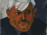 portrait of a man with white hair and a black tie