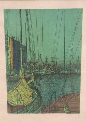 une image d'un tableau représentant un bateau dans l'eau