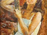 tableau représentant une femme assise sur une chaise, en train de se peigner les cheveux