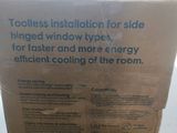 a cardboard box with a sign on it that says toilet installation for side hinged window types for faster and more energy efficient cooling of the room