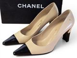 chanel beige and black pumps