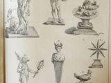 an old book with a bunch of drawings of statues on it