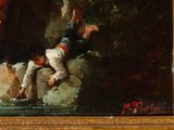 a painting of a man falling off of a cliff