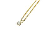 a gold necklace with a small diamond on a chain