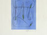 tableau représentant un carré bleu sur lequel figure un dessin au trait