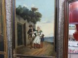 trois photos encadrées d'un homme et d'une femme assis sur un banc