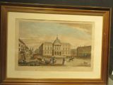 tableau représentant une vue de ville avec une calèche devant un immeuble