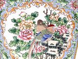 a vase with a bird and flowers painted on it