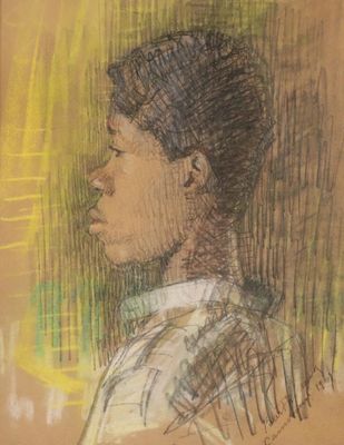 une image représentant le dessin d'un homme de profil, les yeux fermés