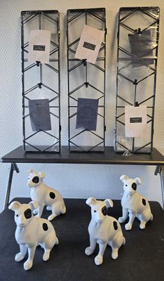 Lot 4 statues chien et 3 porte photos en métal