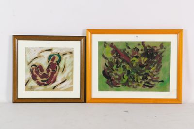 deux tableaux encadrés accrochés à un mur blanc, représentant une plante et un oiseau