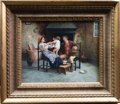 un tableau représentant une femme en train de peigner les cheveux d'une autre femme