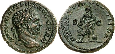 an ancient coin with a man holding a sword on it