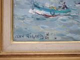 a painting of a man in a boat in the water