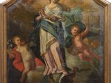 une peinture ancienne représentant une femme tenant un enfant dans ses bras