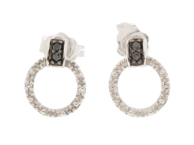 pair of black and white diamond earrings on a white background