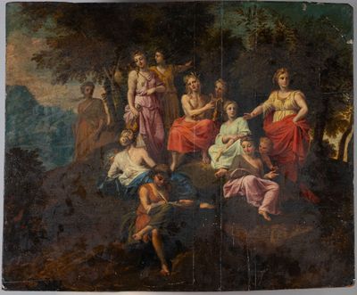 an image of a painting of a group of people in a wooded setting