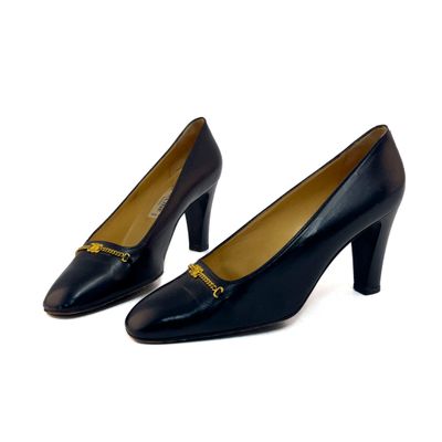 CELINE Paire d'escarpins à talons en cuir noir, l'empeigne r…