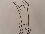 a black and white drawing of a man jumping in the air