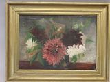 a painting of flowers in a vase on a table