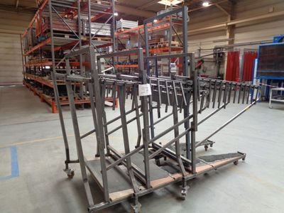 a large metal rack in a warehouse with many shelves