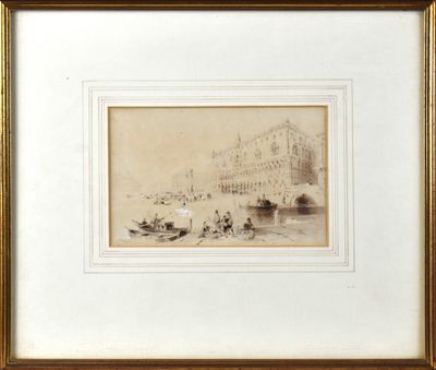 un vieux dessin représentant une ville avec des bateaux et des gens sur l'eau