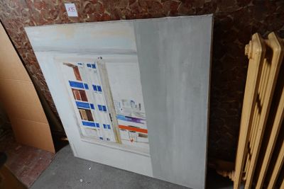 HUILE SUR TOILE Vue de la fenêtre. - Photo 1