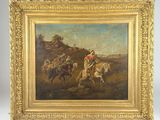 an oil painting of a man riding a horse next to another man on a horse
